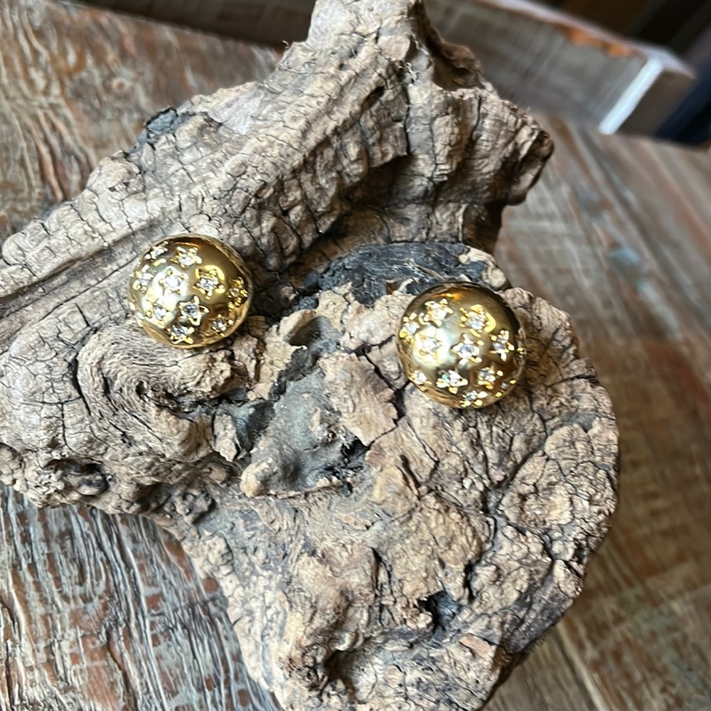SWAROVSKI CRYSTAL 🔮swan mark bombé VINTAGE BALL EARRINGS crystals⭐️stars ball